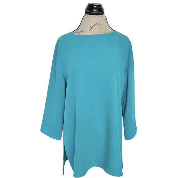 Allie Coosh Womens Blouse Green Turquoise Sz Small Spring Tunic Lagenlook Easter - Picture 4 of 13